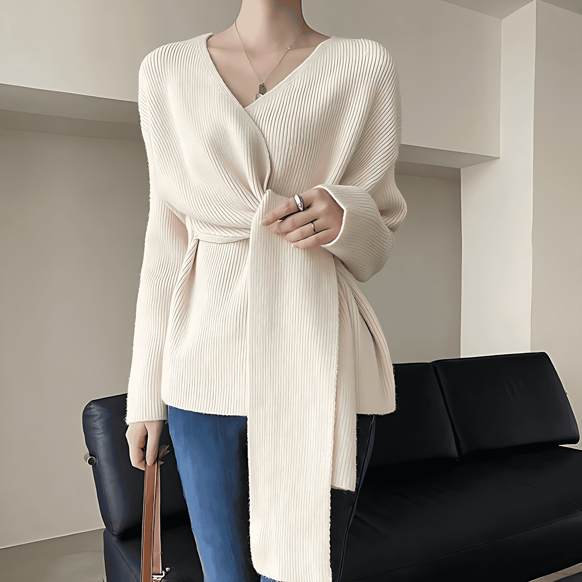 Rosgrove | Women - Casual Wrap Jumper - Trendy Tie Ribbons