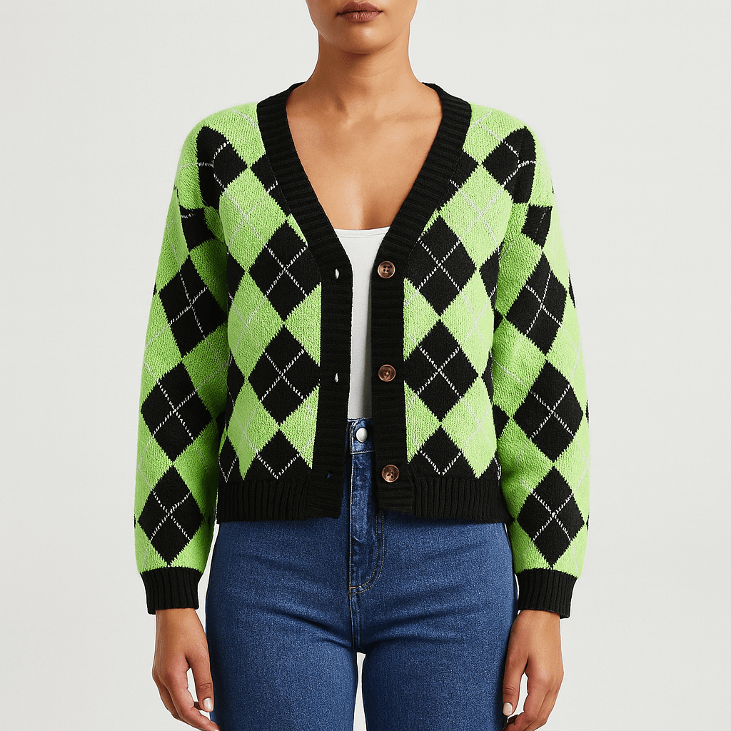 Rosgrove | Women - Checked Wide Cut Cardigan - Button Fastening