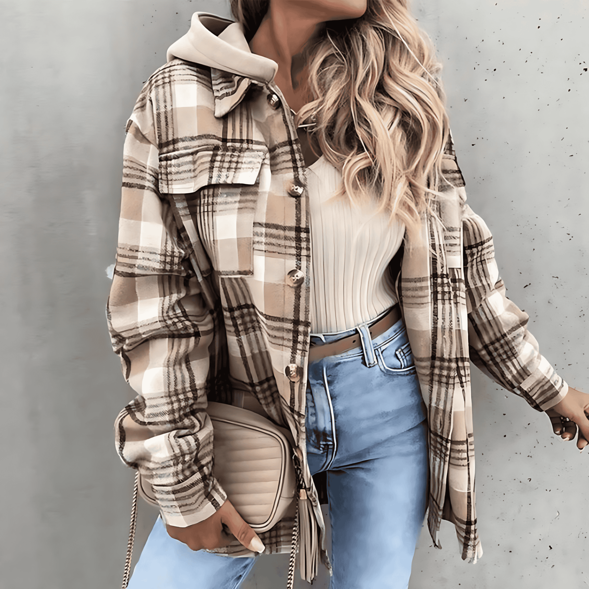 Rosgrove | Women - Checkered Hooded Jacket - Casual Autumn Wear