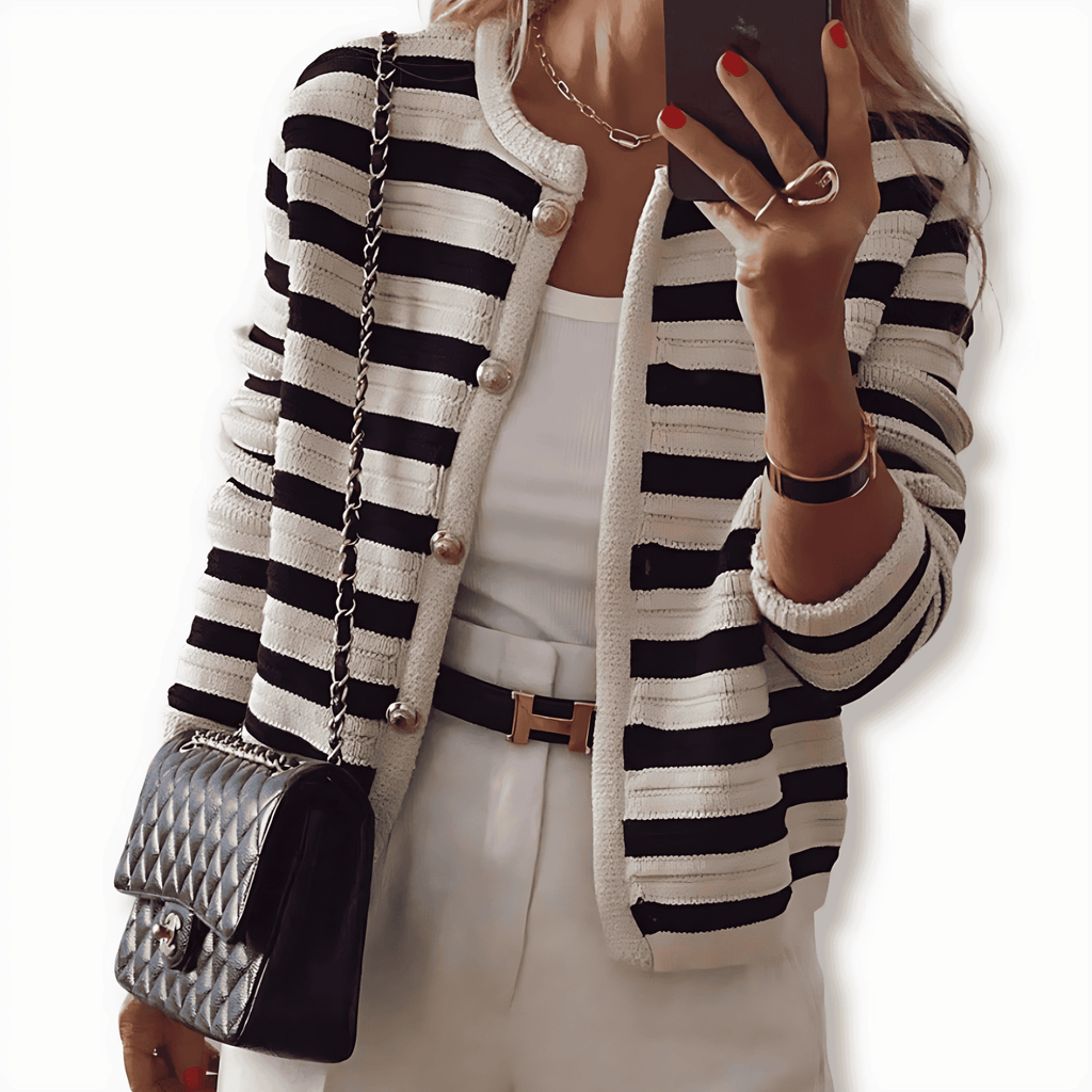 Rosgrove | Women - Classic Fit Striped Cardigan - Button Front Style