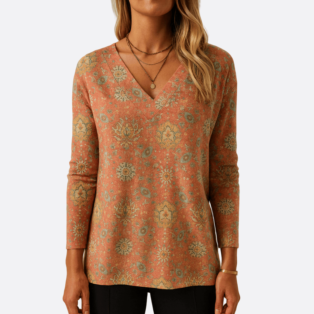 Rosgrove | Women - Cotton V-Neck Sweatshirt - Relaxed Fit