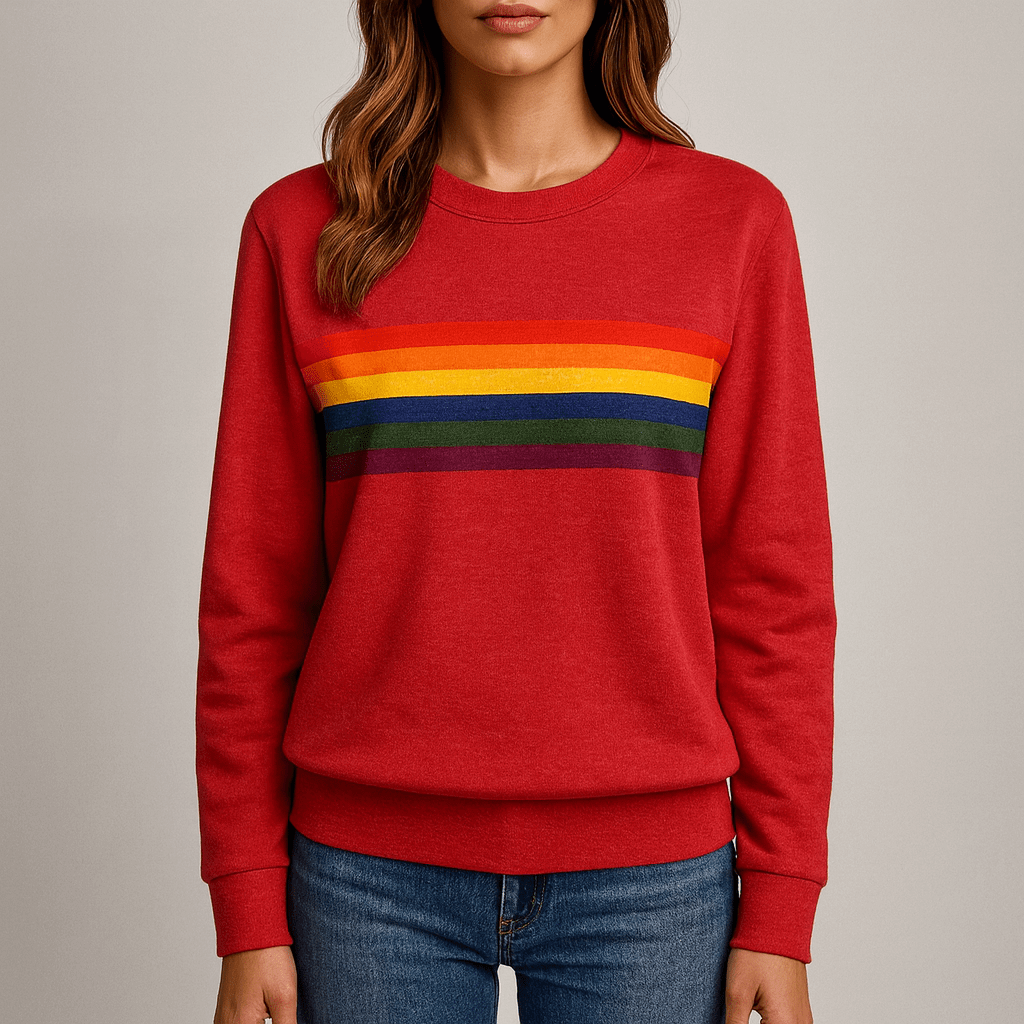 Rosgrove | Women - Crewneck Pullover - Rainbow Stripe Design