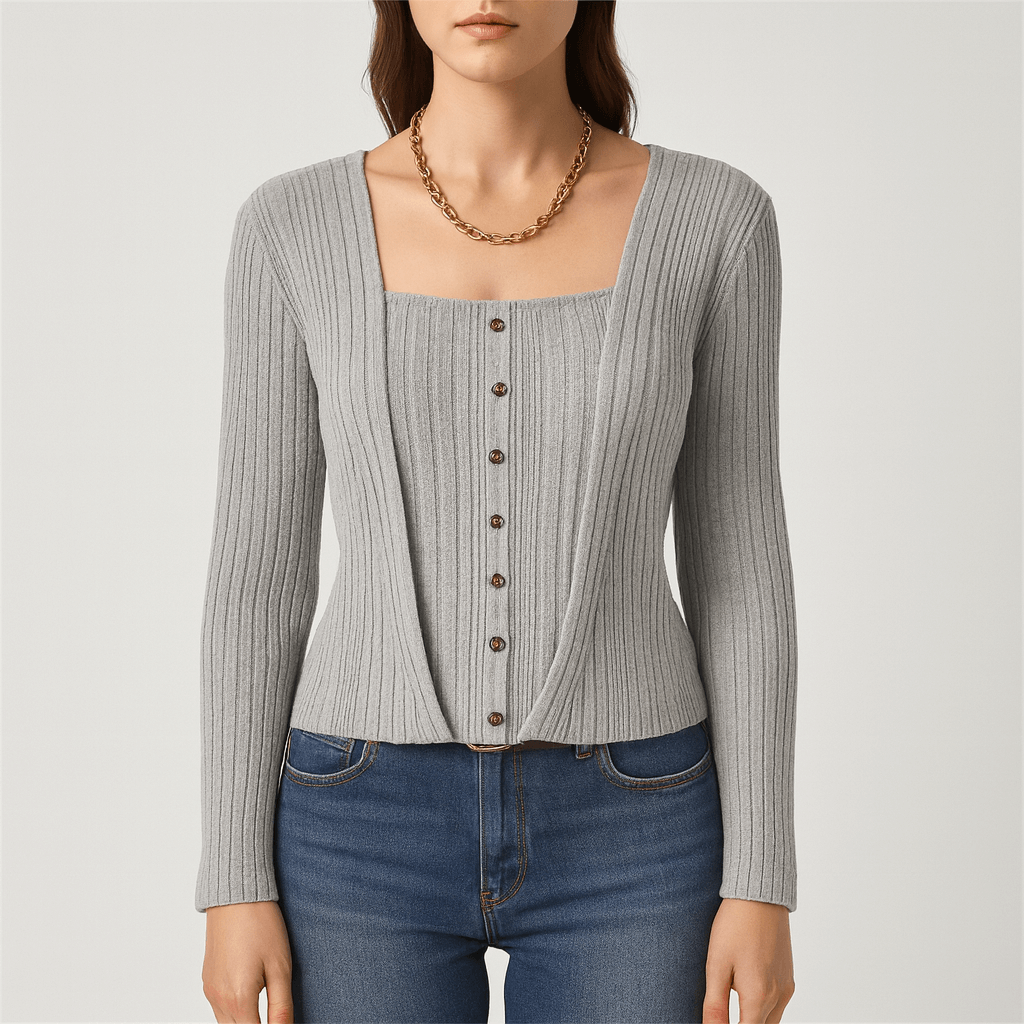 Rosgrove | Women - Deep V-Neck Cardigan - Button Detail