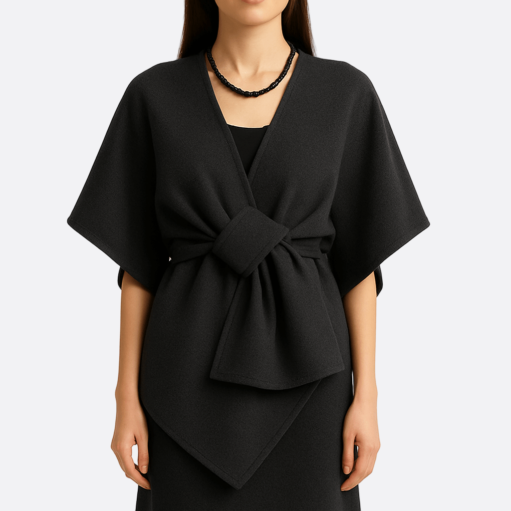 Rosgrove | Women - Draped Wool Poncho Coat with Waist Tie