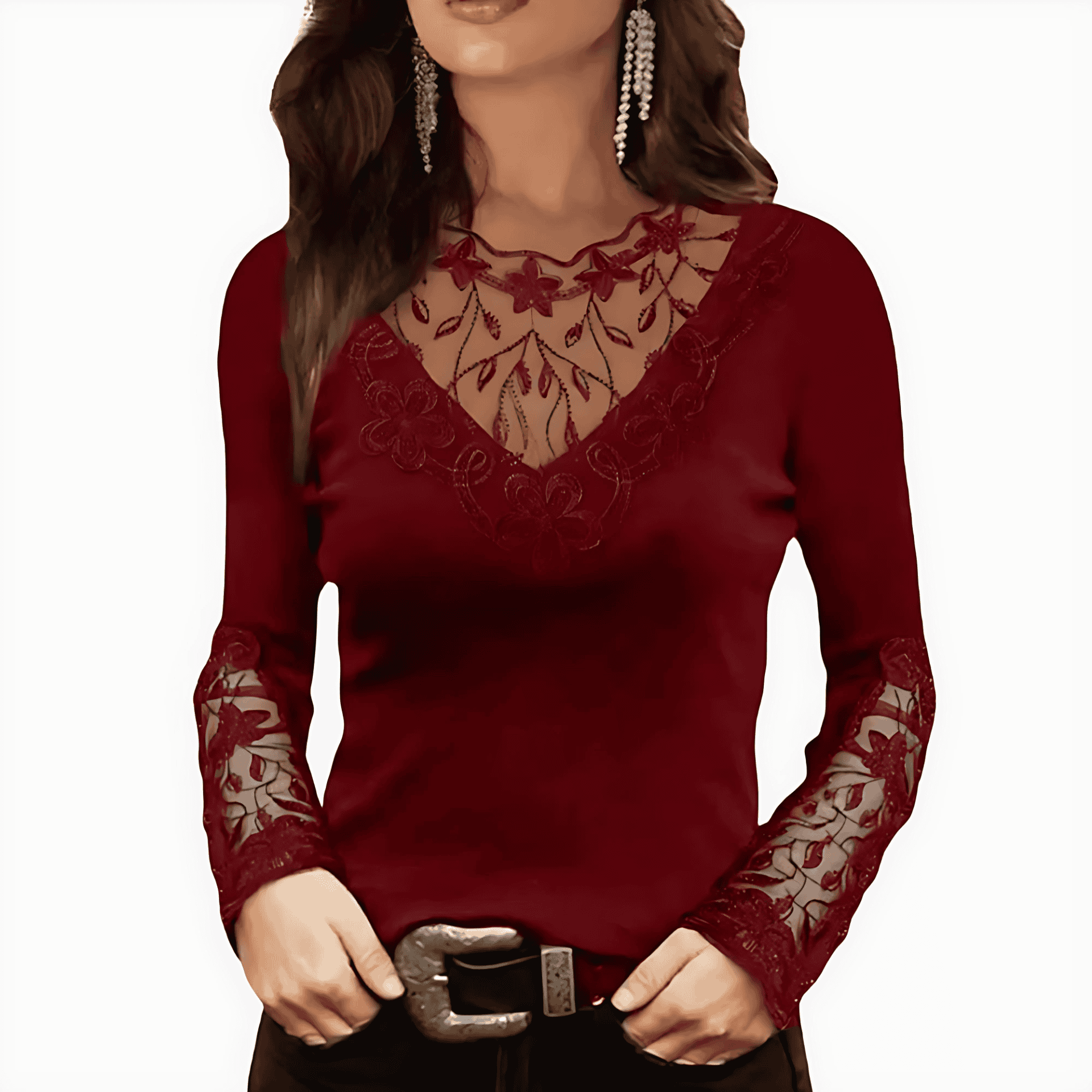 Rosgrove | Women - Elegant Lace Insert Shirt for Special Occasions