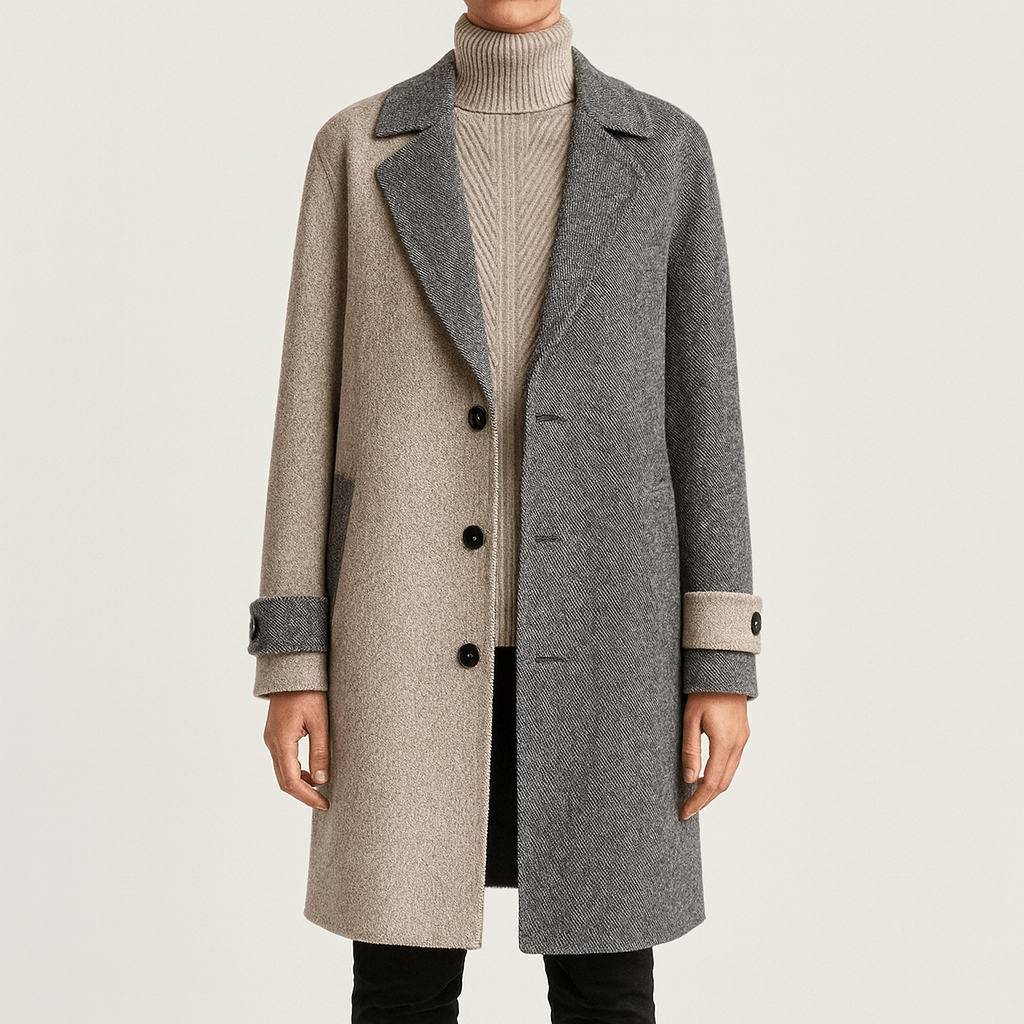 Rosgrove | Women - Elegant Two-Tone Long Coat - Classic Style