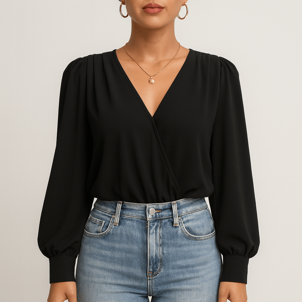 Rosgrove | Women - Elegant V-Neck Blouse - Voluminous Sleeves