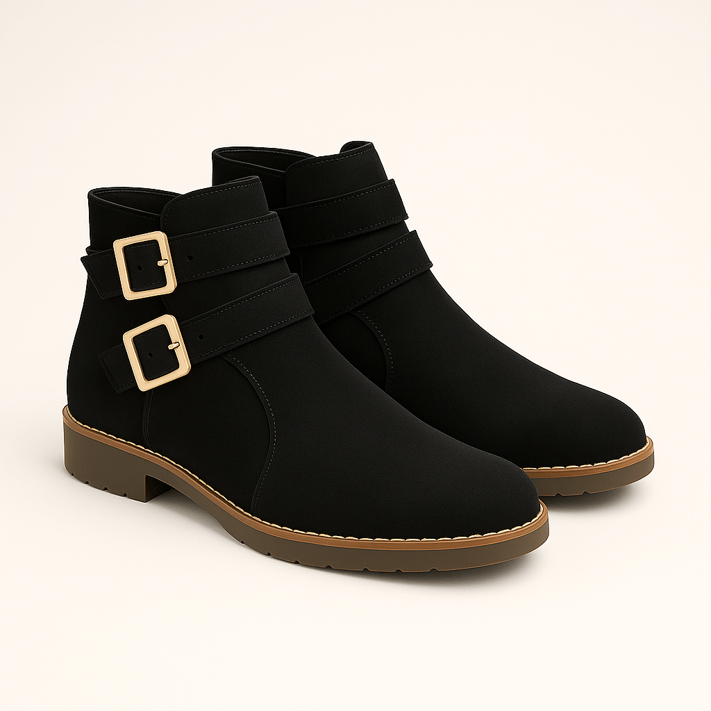 Rosgrove | Women - Faux Leather Ankle Boots - Double Buckle
