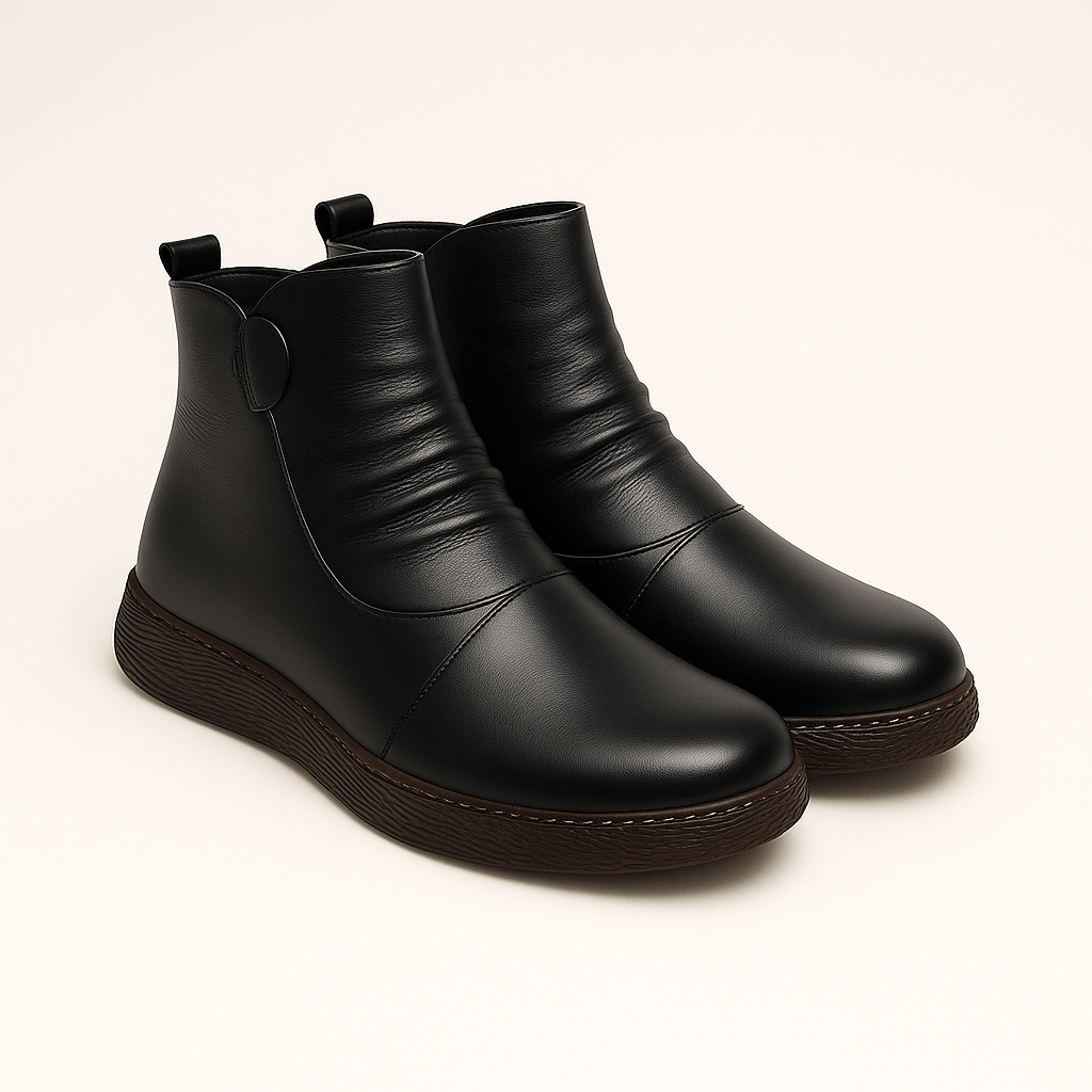 Rosgrove | Women - Faux Leather Ankle Boots - Ruched Front
