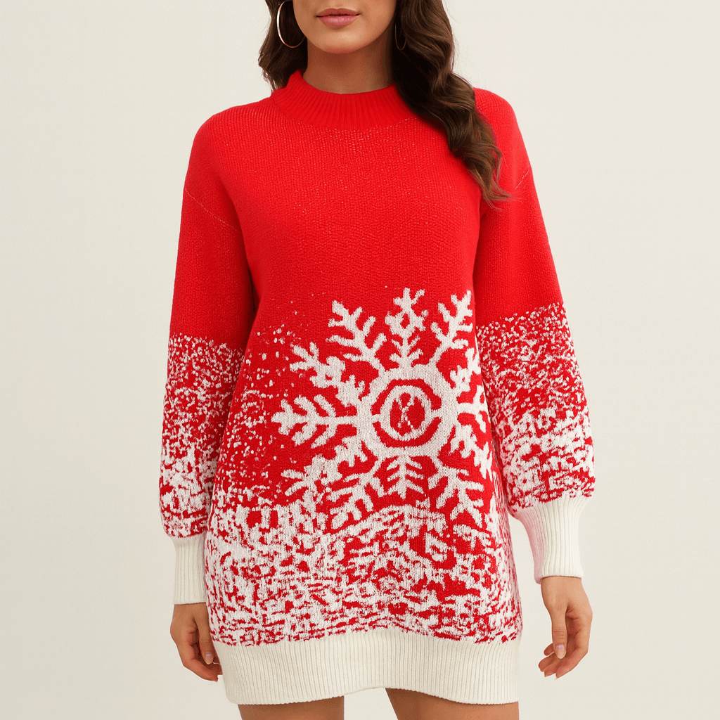 Rosgrove | Women - Festive Knitted Christmas Dress - Snowflake Design