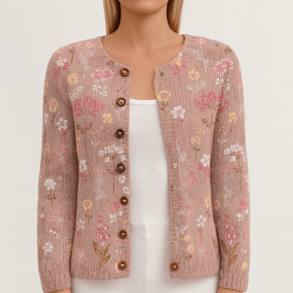 Rosgrove | Women - Floral Knit Cardigan - Crew Neck
