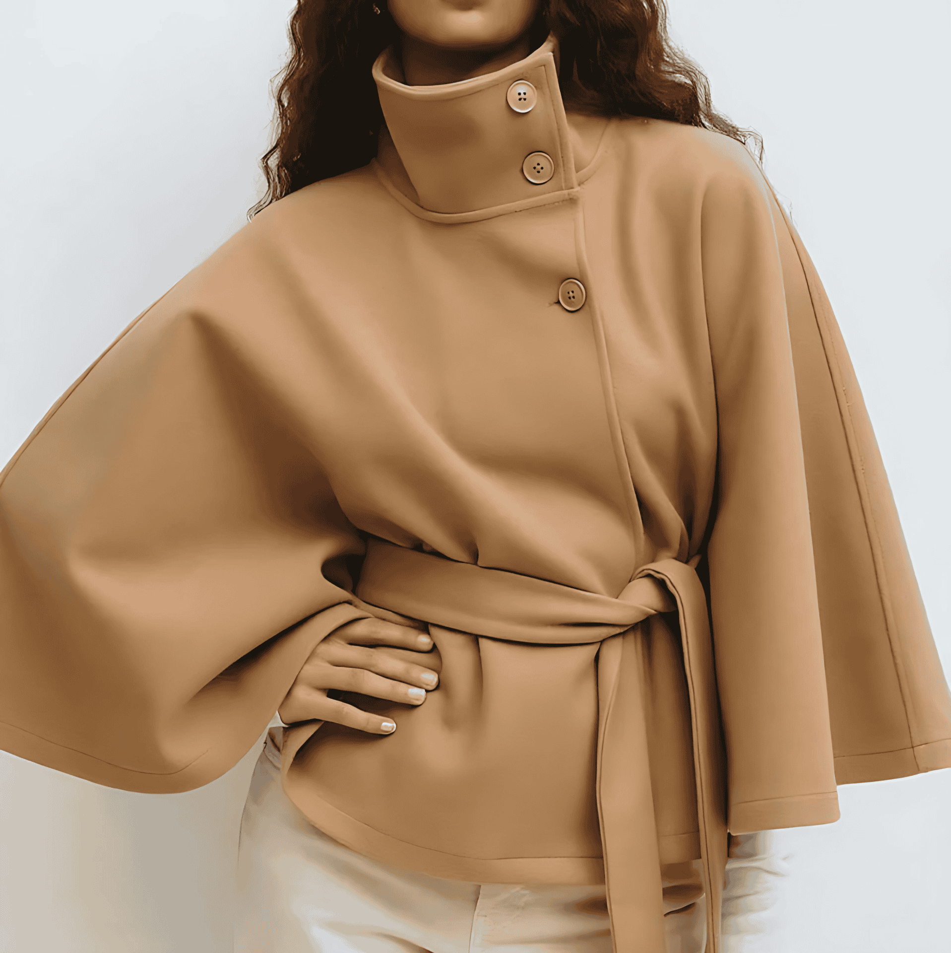 Rosgrove | Women - Funnel Neck Short Cape Coat - Belted Waist