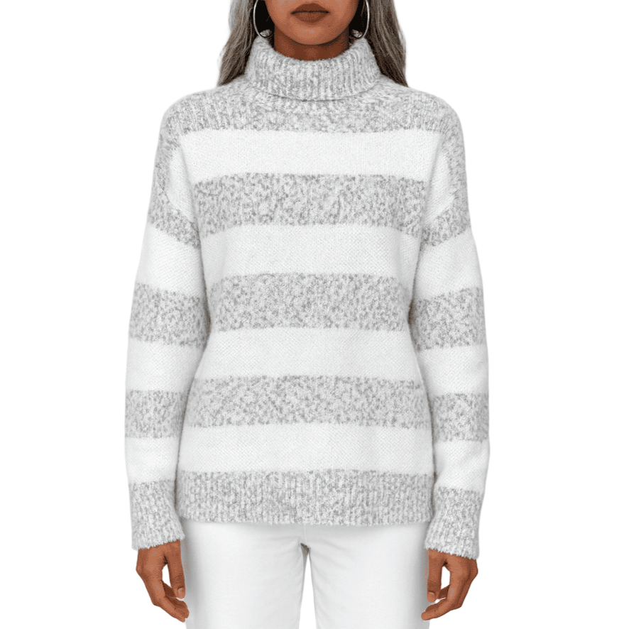 Rosgrove | Women - Grey Striped Turtleneck Jumper - Cozy Style