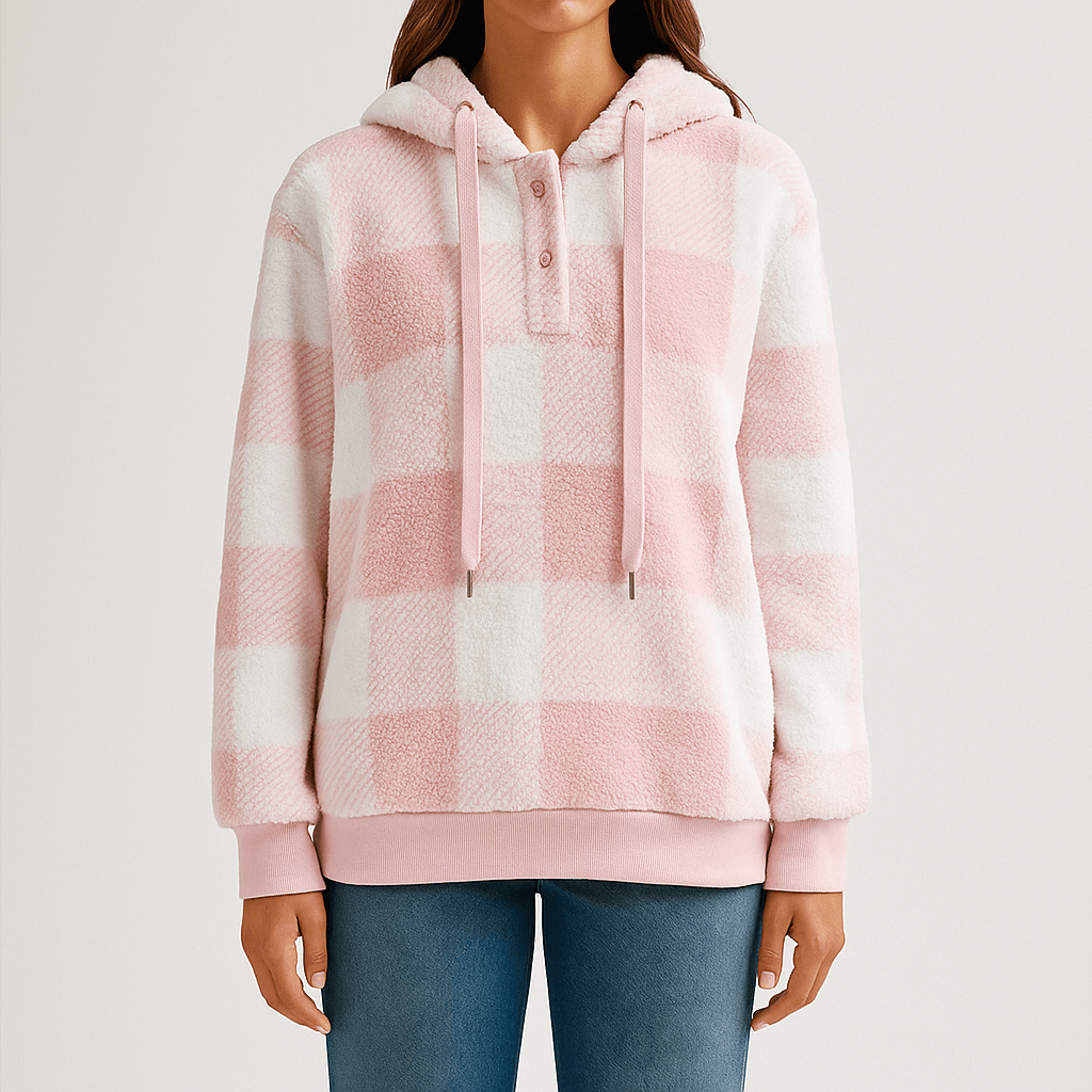 Rosgrove | Women - Half Zip Checked Hoodie - Warm Knit