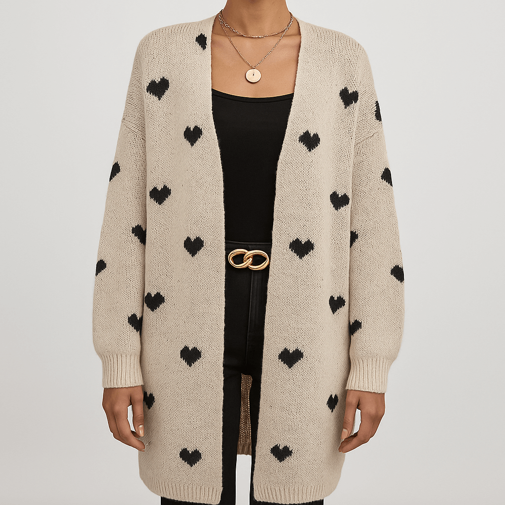 Rosgrove | Women - Heart Pattern Cardigan - Long Sleeve