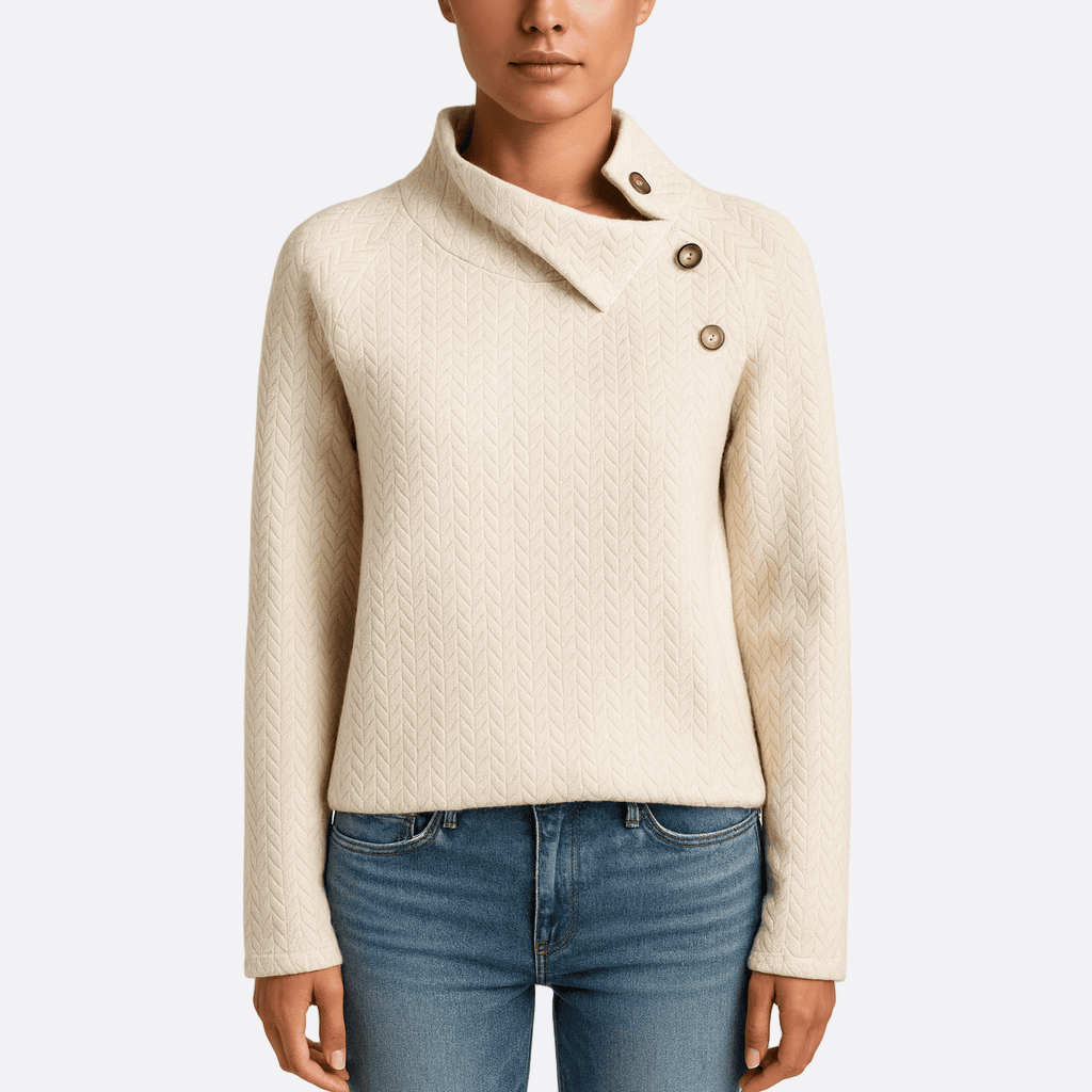 Rosgrove | Women - High Neck Sweatshirt - Chevron Knit Texture