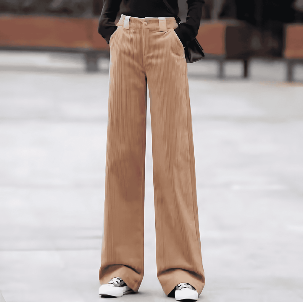 Rosgrove | Women - High Waisted Khaki Corduroy Trousers