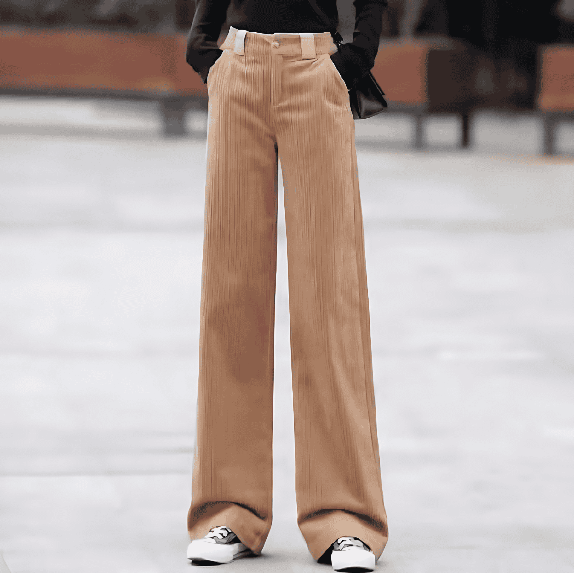 Rosgrove | Women - High Waisted Khaki Corduroy Trousers