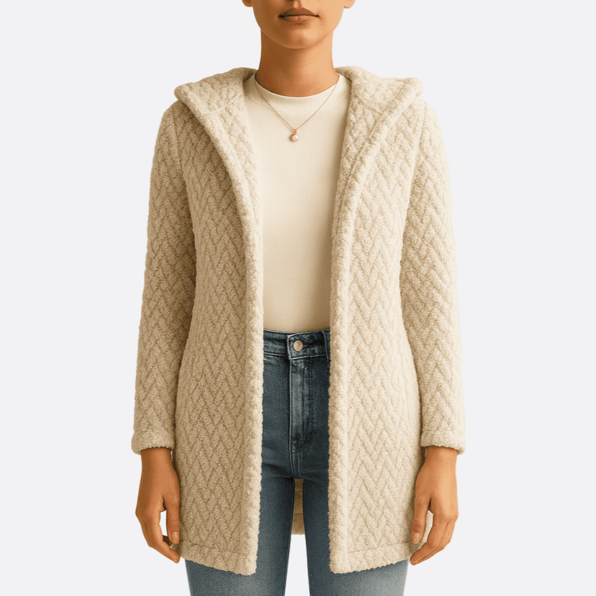 Rosgrove | Women - Hooded Jacquard Plush Coat - Cozy Cardigan
