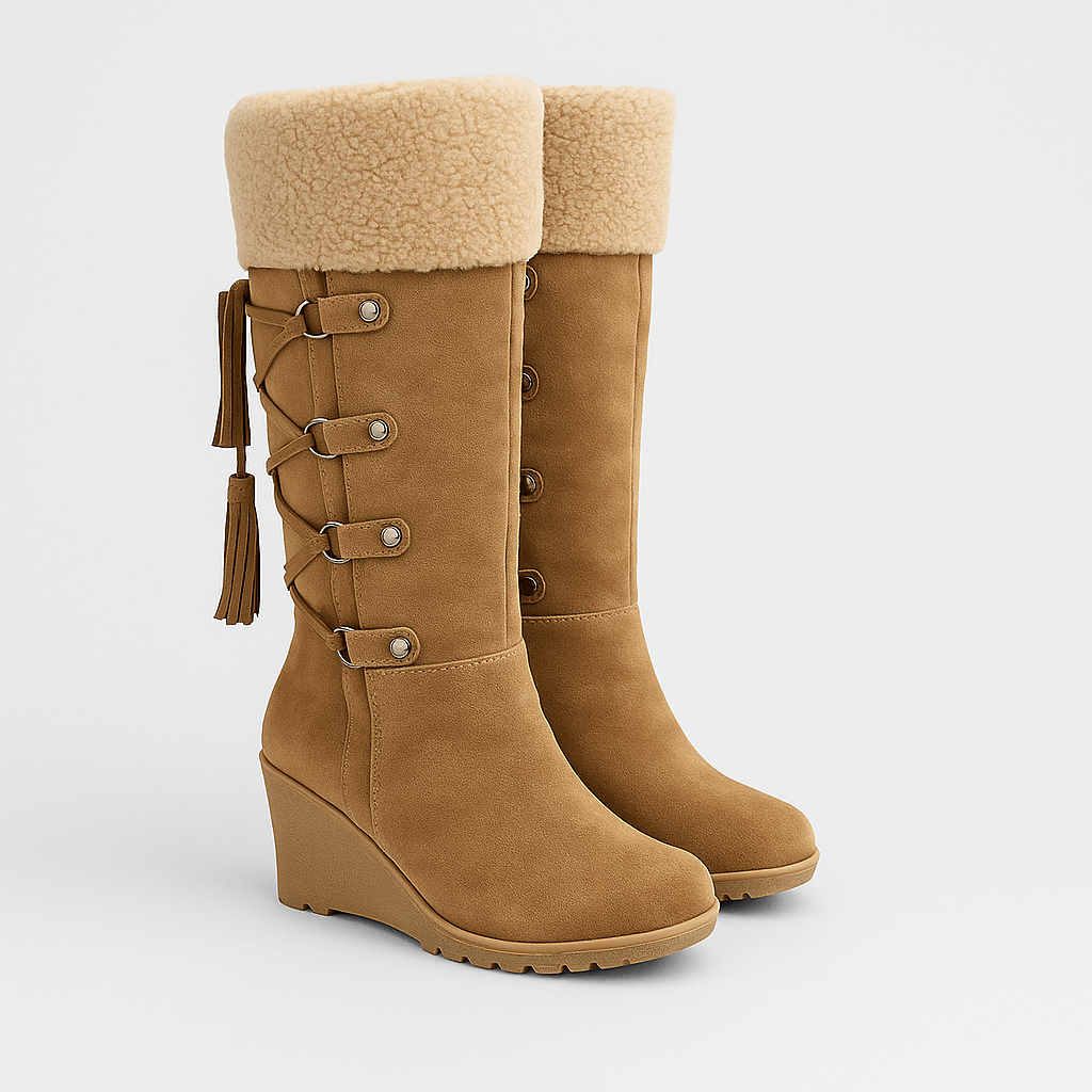 Rosgrove | Women - Knee-High Wedge Boots - Tassel Tie