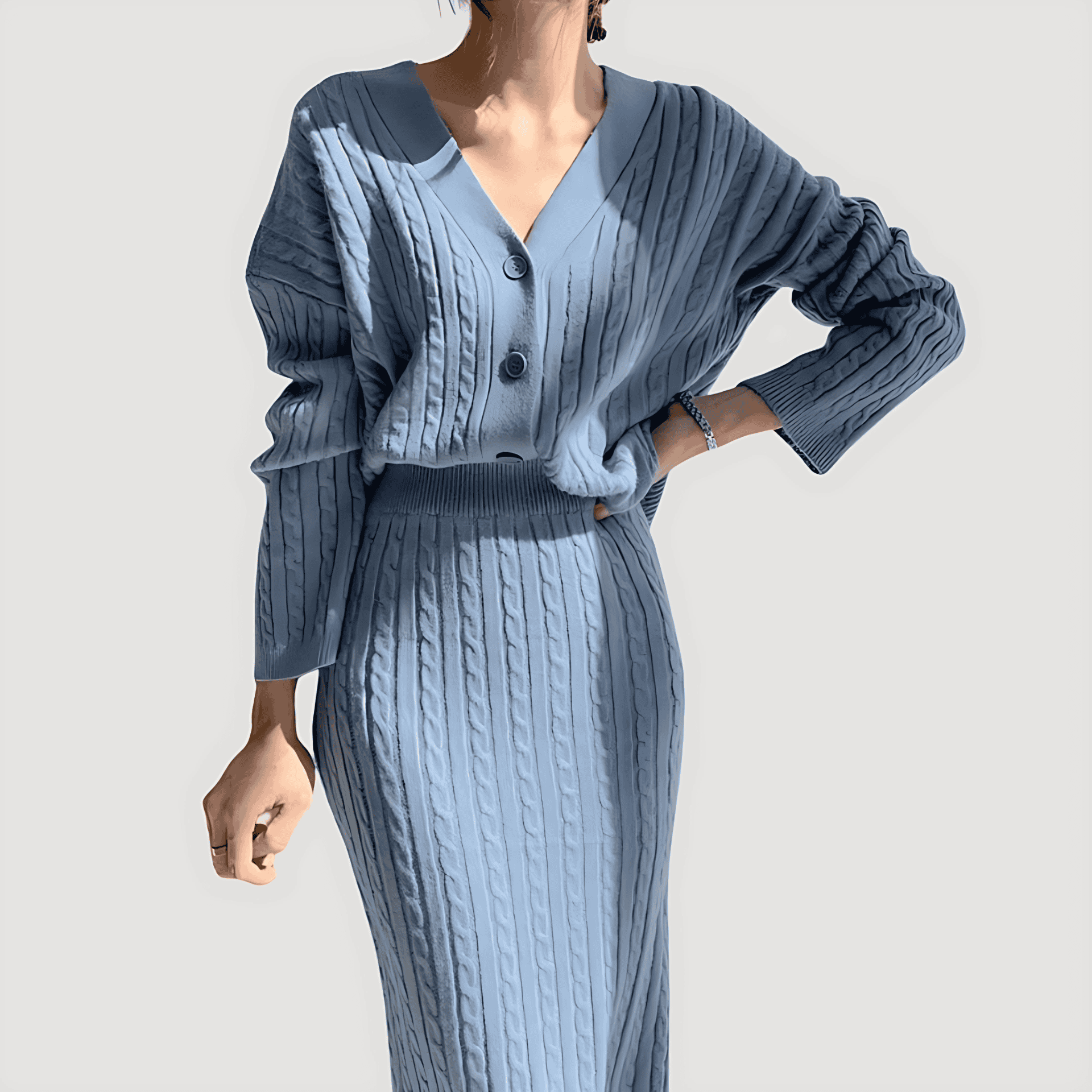 Rosgrove | Women - Knitted Co-ord Set - Midi Skirt & Cardigan