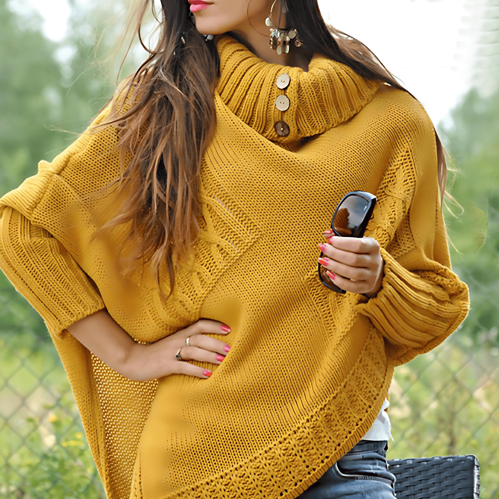 Rosgrove | Women - Knitted Poncho - High Collar Style