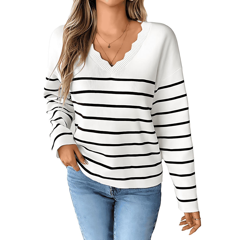 Rosgrove | Women - Knitted V-Neck Jumper - Striped Pattern