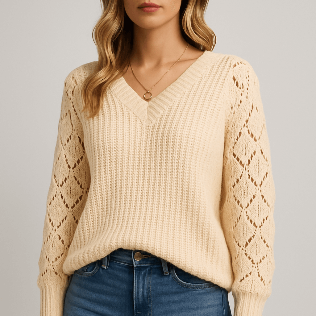 Rosgrove | Women - Lace Pattern Knitted Jumper - Voluminous Sleeves