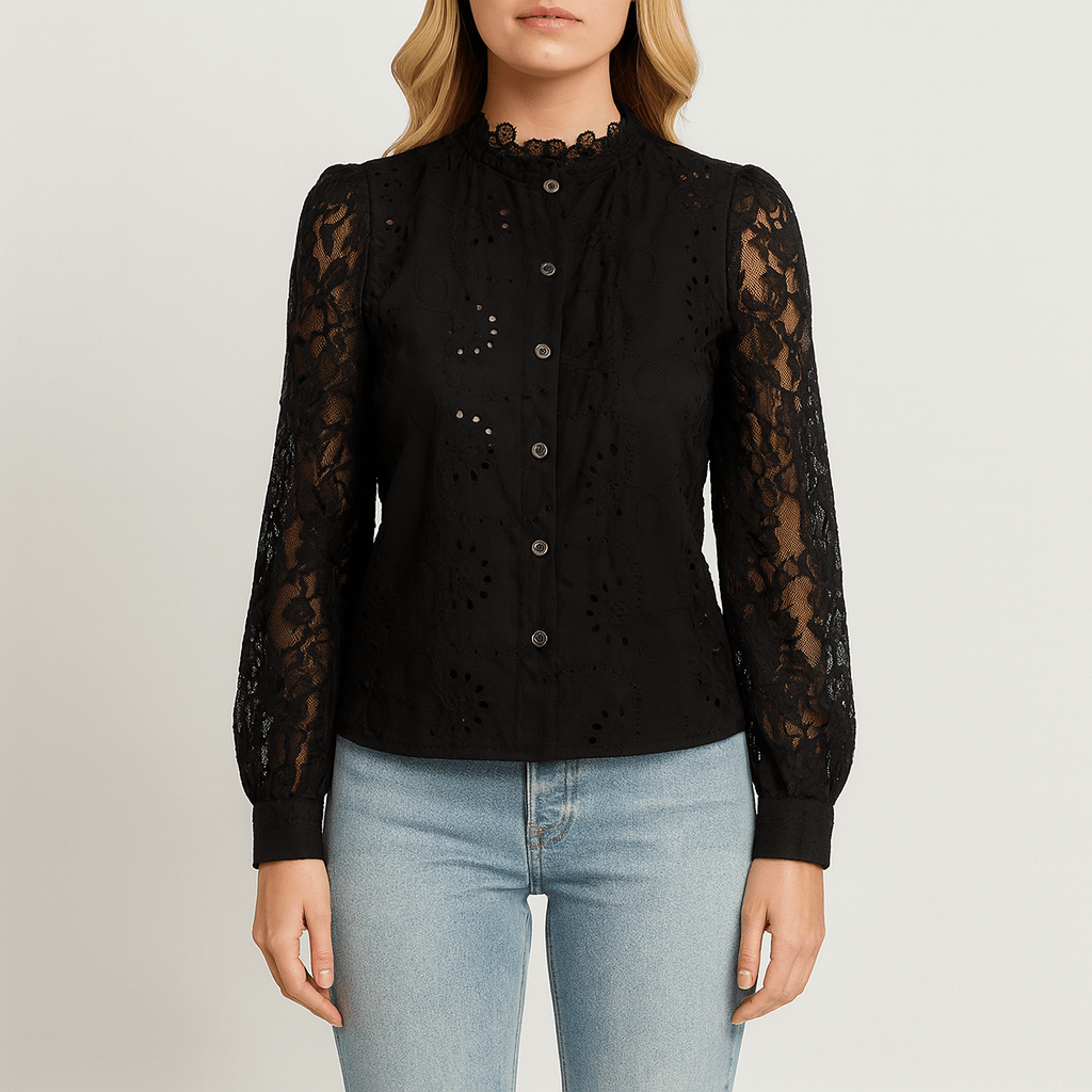 Rosgrove | Women - Lace Sleeve Blouse - Structured Top