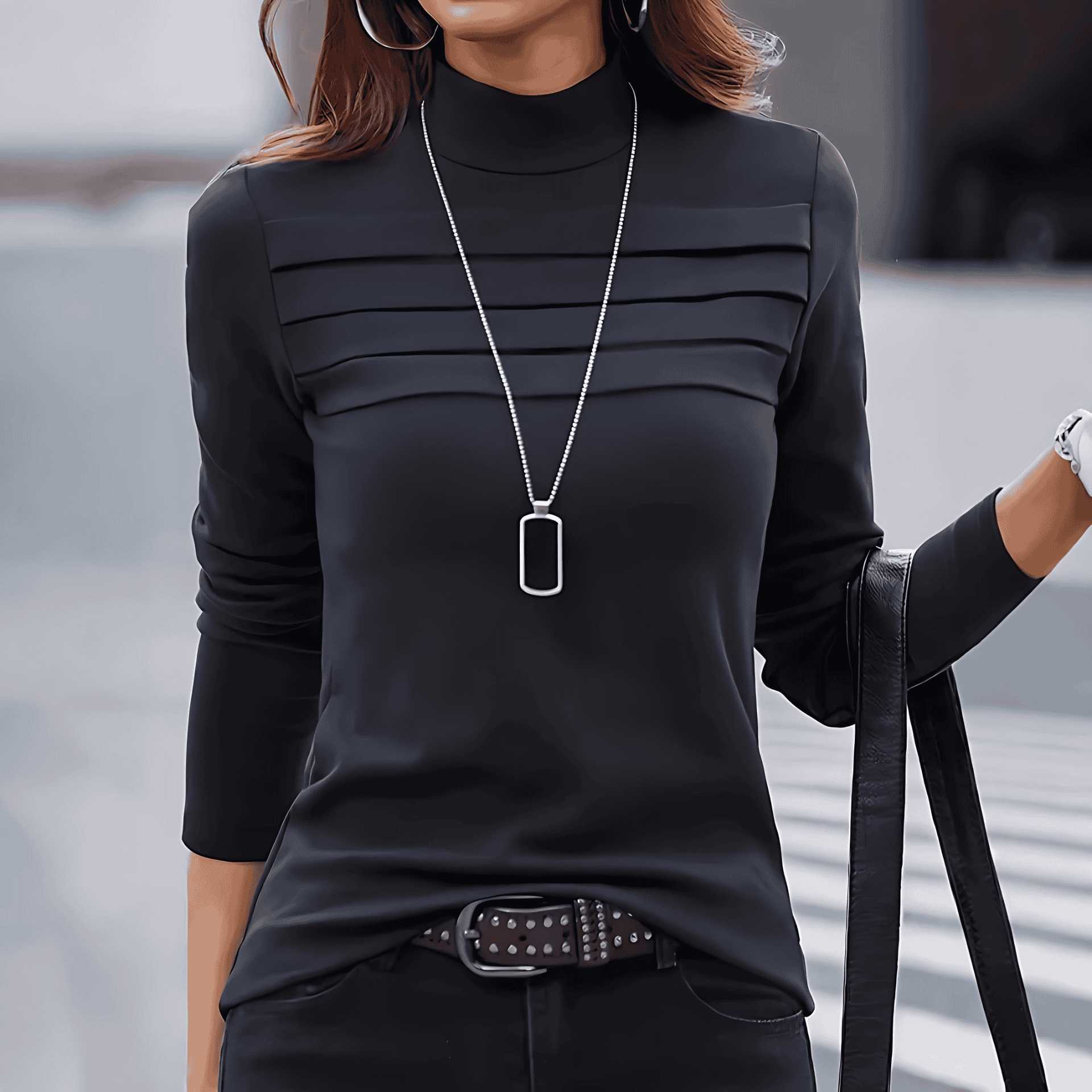 Rosgrove | Women - Long-Sleeved Shirt with Stand-up Collar and Pleats