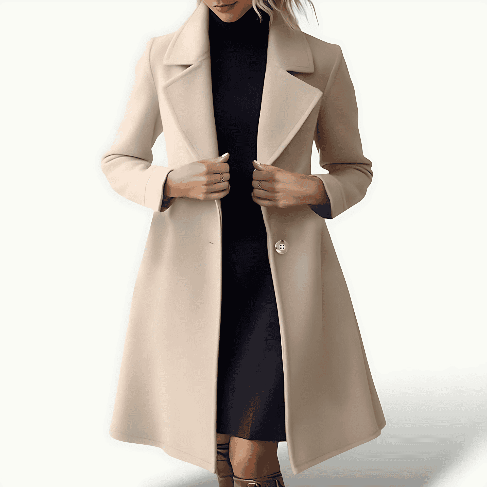 Rosgrove | Women - Long Beige Winter Overcoat - Wool Blend