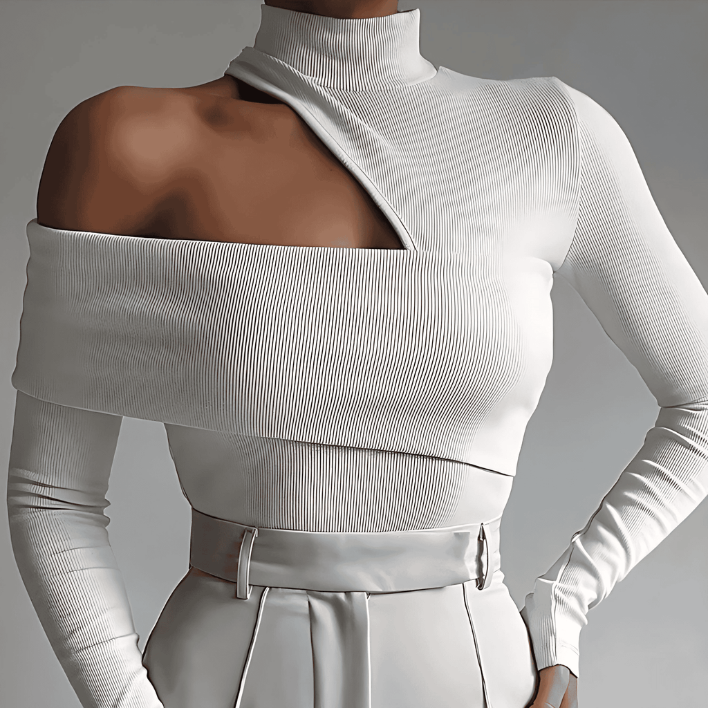 Rosgrove | Women - Long Sleeve Knit Top - Oblique Cutout Rib