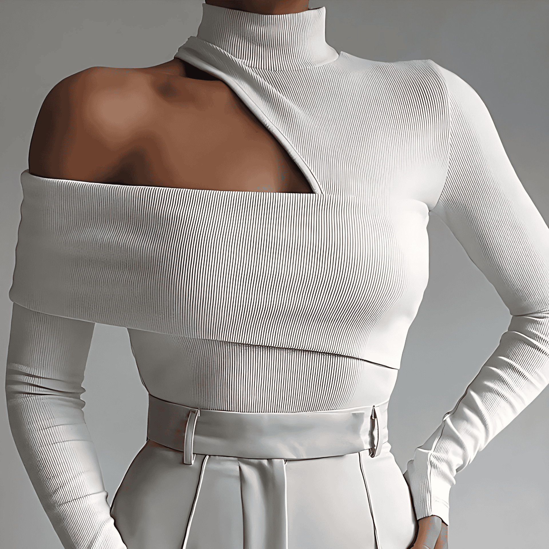 Rosgrove | Women - Long Sleeve Knit Top - Oblique Cutout Rib