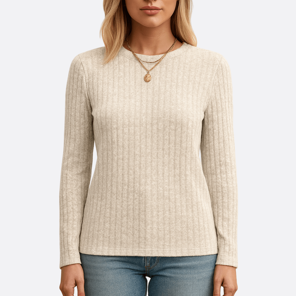 Rosgrove | Women - Long Sleeve Round-Neck Top -  Ribbed Texture
