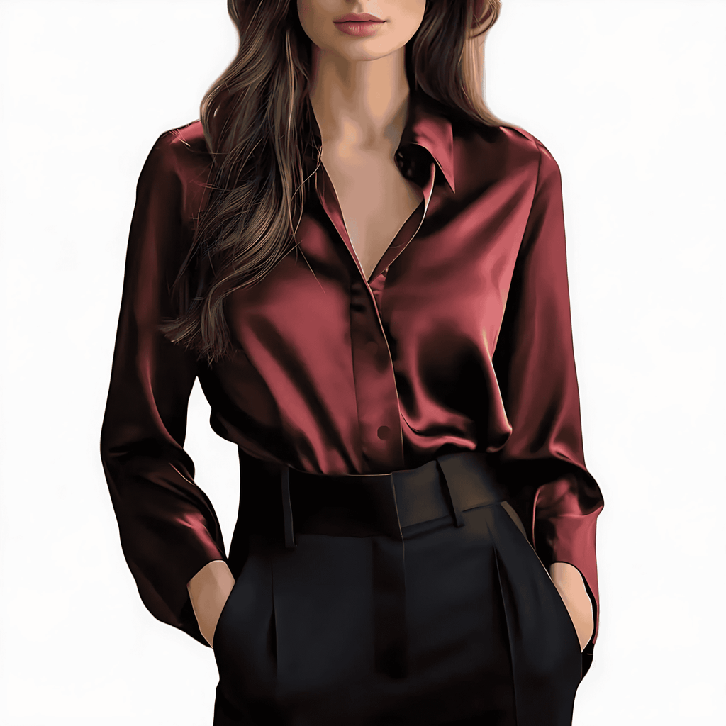 Rosgrove | Women - Long Sleeve Satin Blouse - Elegant Style