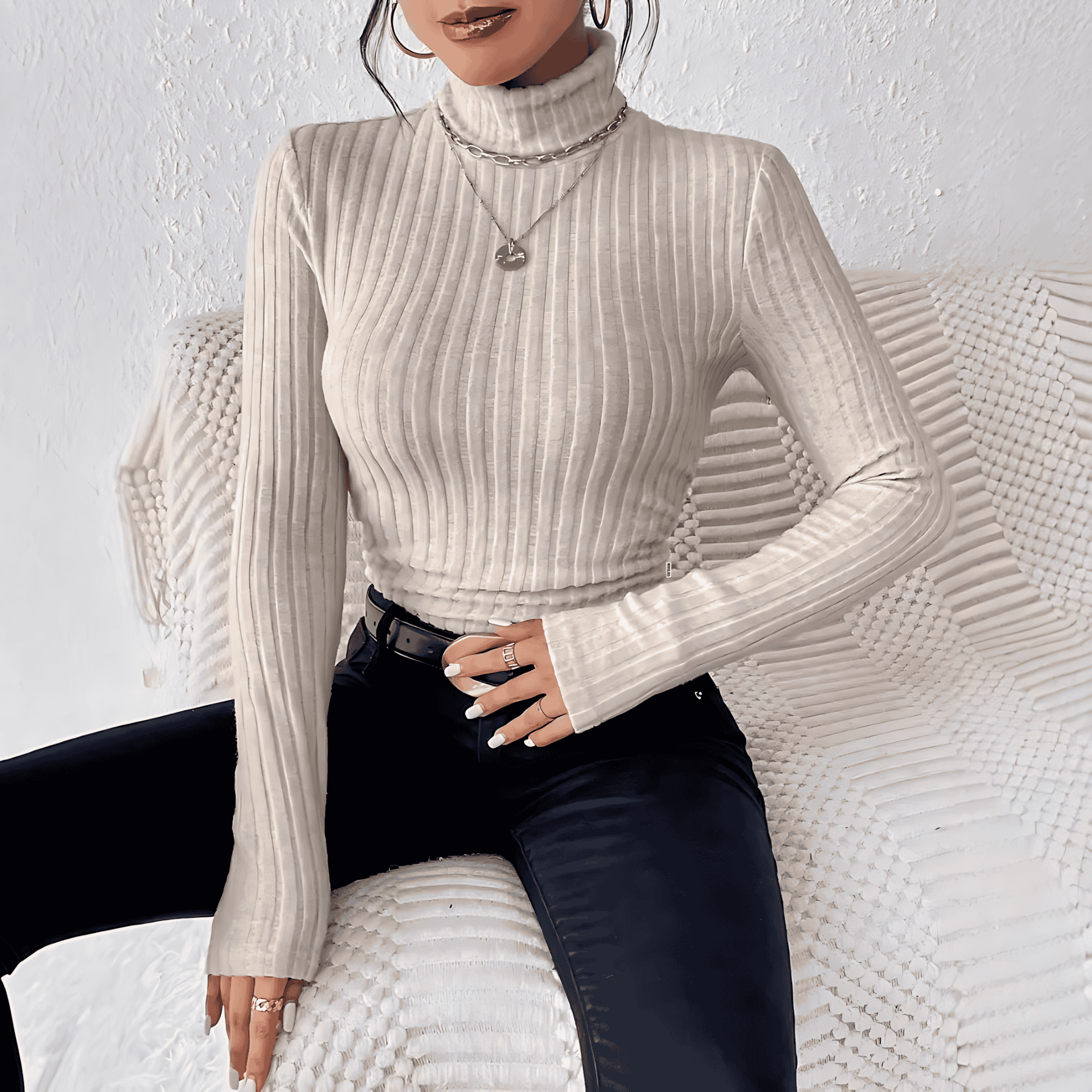 Rosgrove | Women - Long Sleeve Turtleneck Jumper - Fine Rib Knit Design