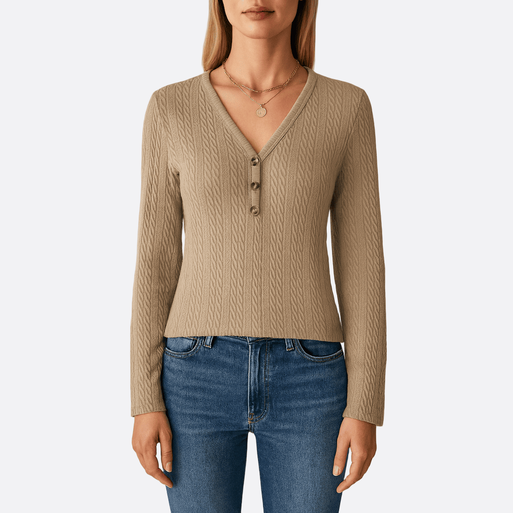Rosgrove | Women - Long Sleeve V-Neck Top - Cable Knit