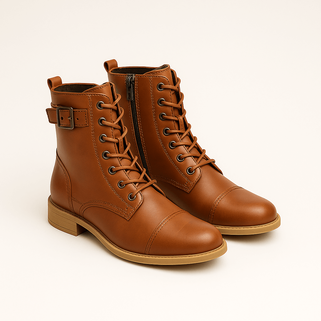 Rosgrove | Women - Mid-Calf Lace-Up Boots - Zipper & Buckle Design