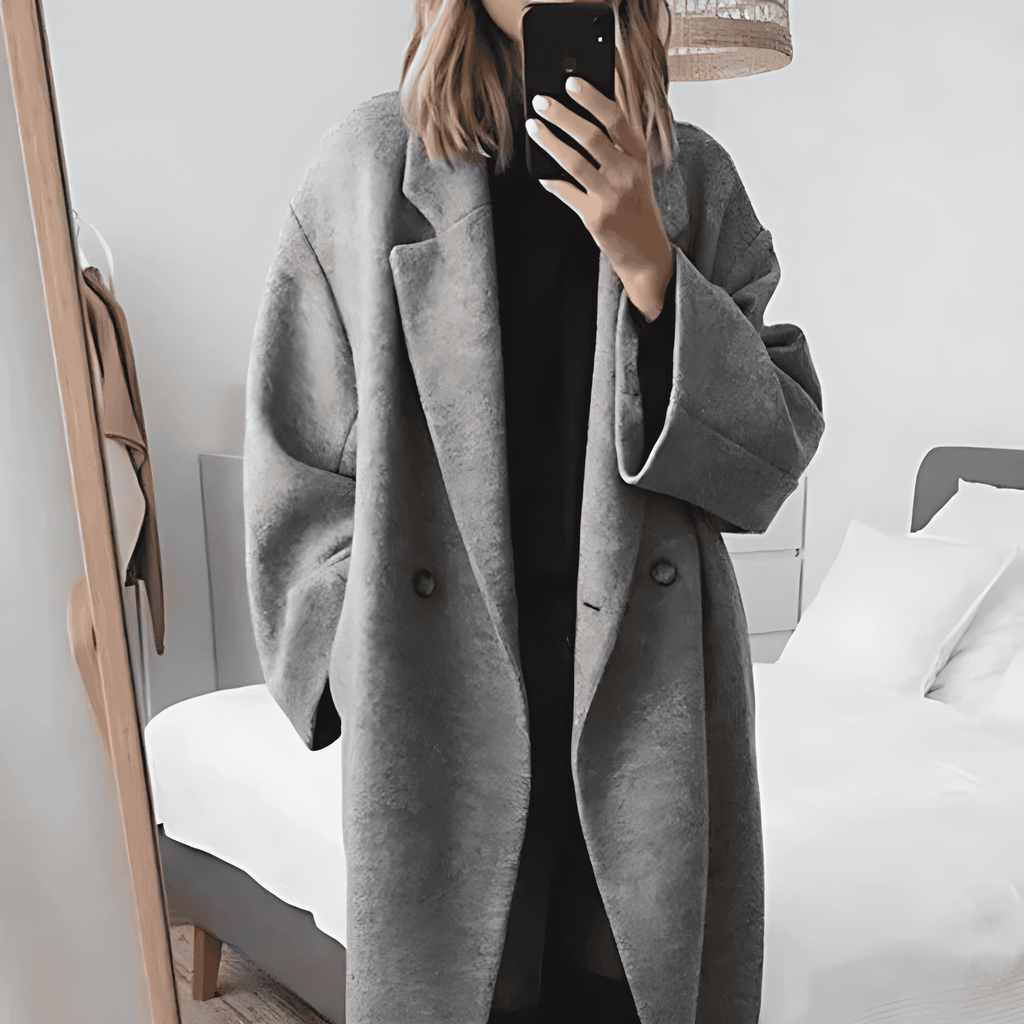 Rosgrove | Women - Notch Lapel Long Winter Coat - Single-Button Closure