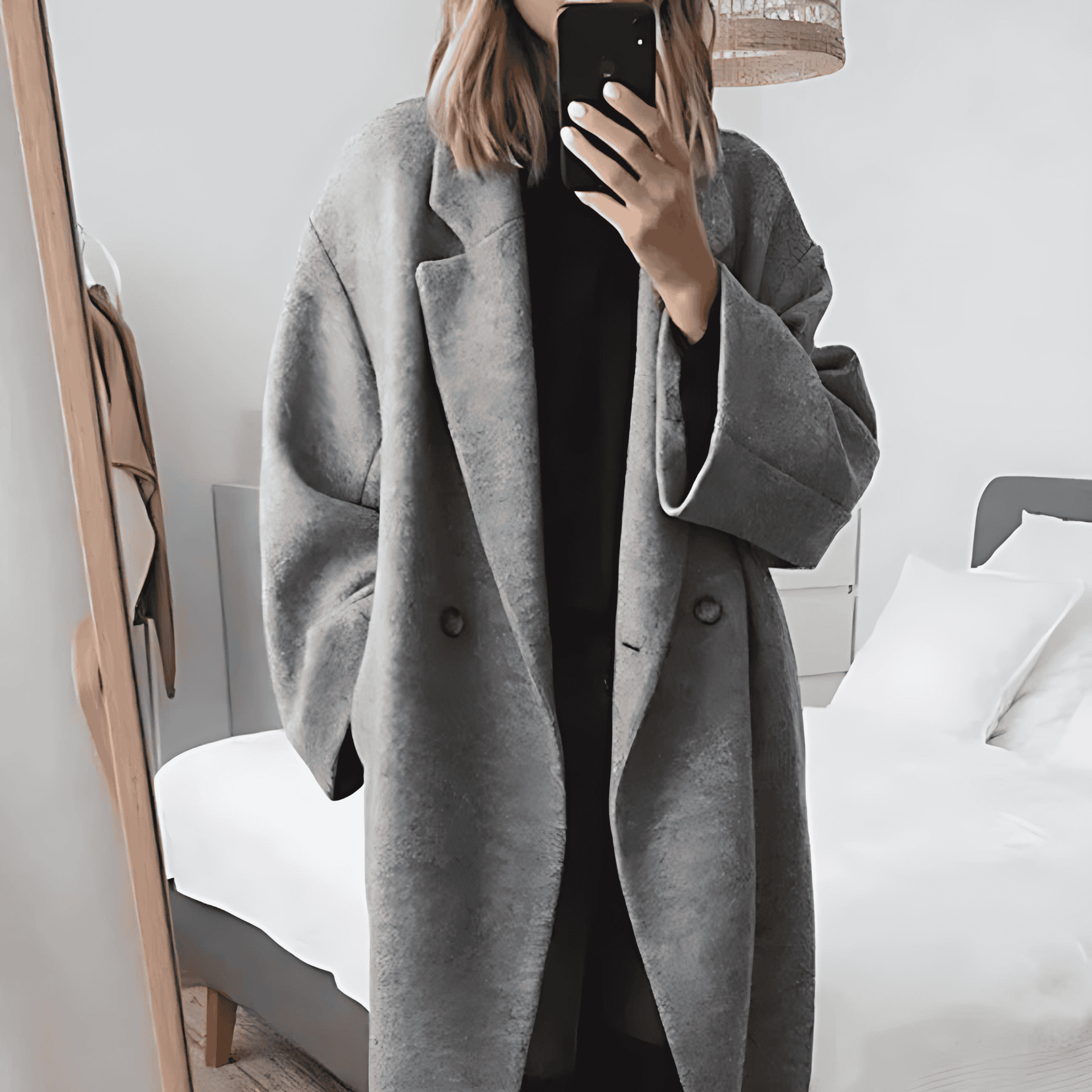 Rosgrove | Women - Notch Lapel Long Winter Coat - Single-Button Closure