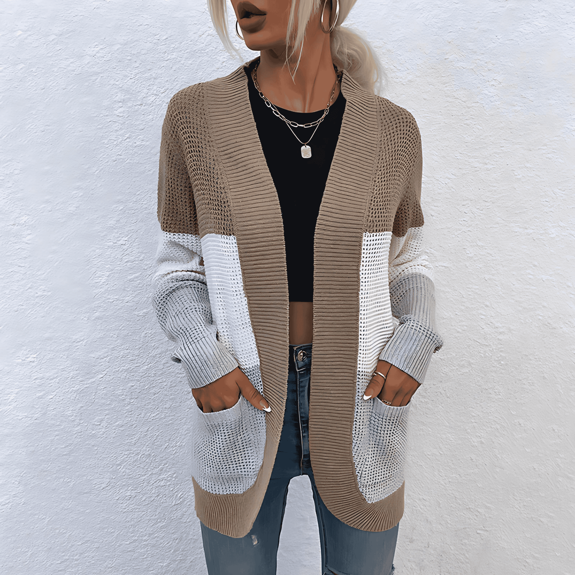 Rosgrove | Women - Open Front Knit Cardigan with Pockets