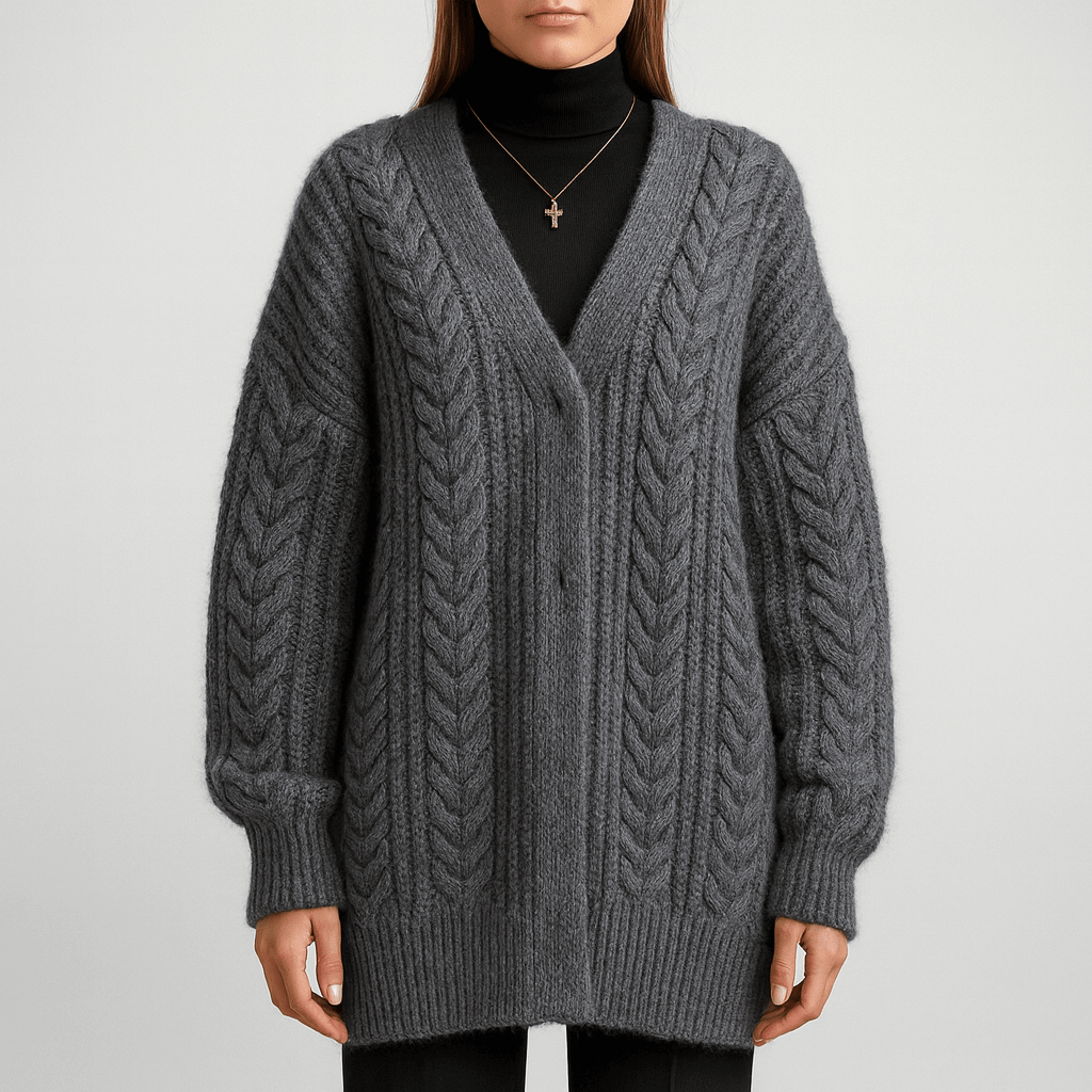 Rosgrove | Women - Oversized Chunky Knit Cardigan - Diamond Pattern