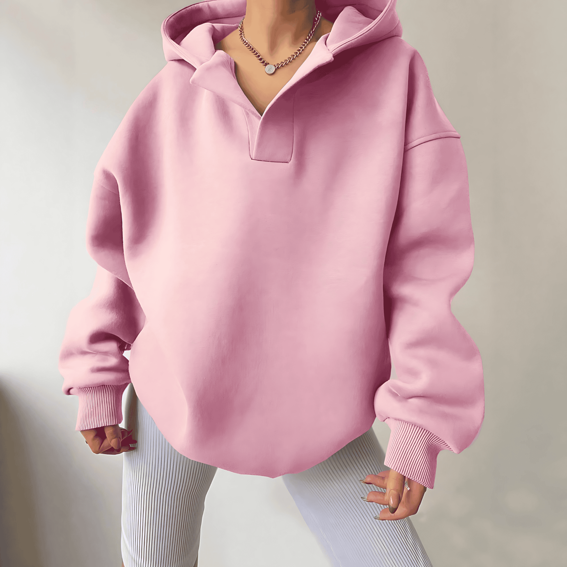 Rosgrove | Women - Oversized Hooded Jumper with V-Neck