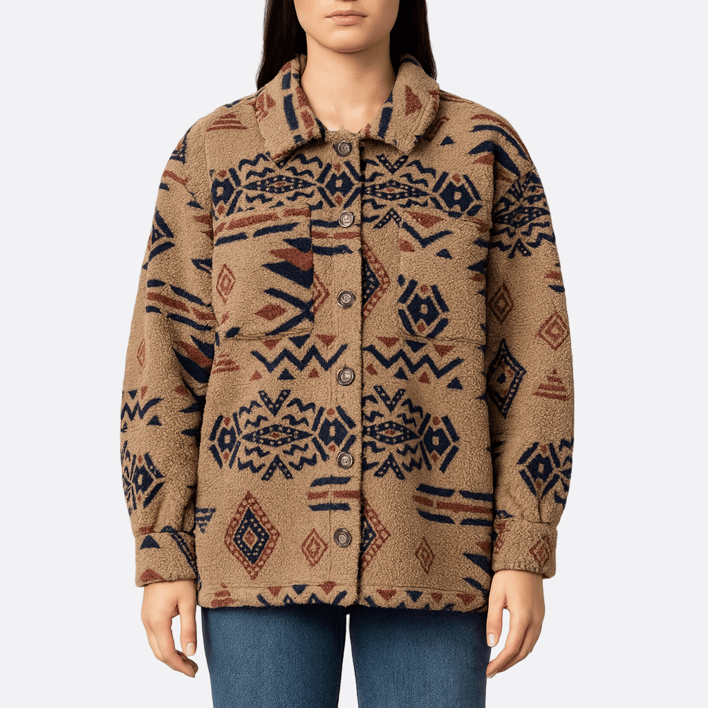 Rosgrove | Women - Oversized Plush Jacket - Fuzzy Geometric Pattern