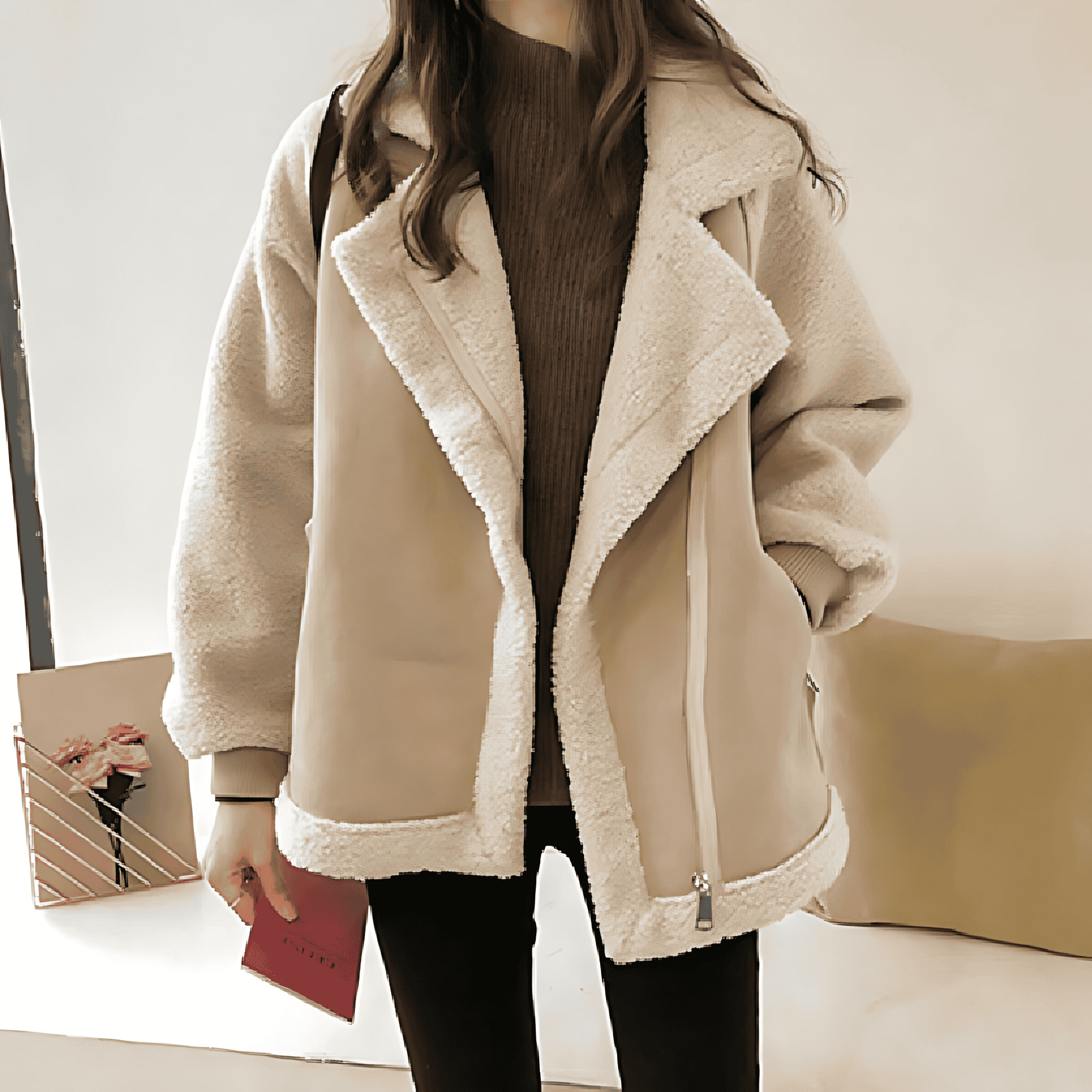 Rosgrove | Women - Oversized Suede Zip Jacket - Cosy Teddy Look