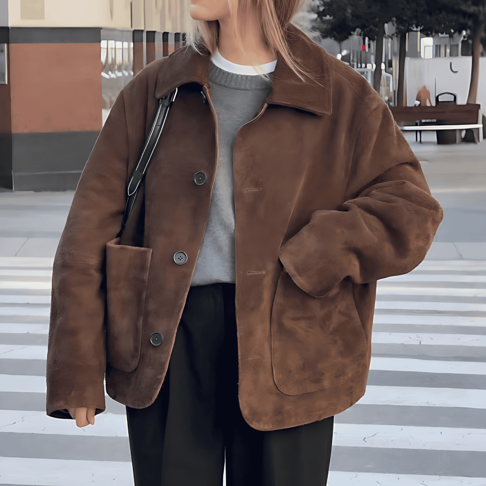Rosgrove | Women - Oversized Teddy Jacket - Button Closure