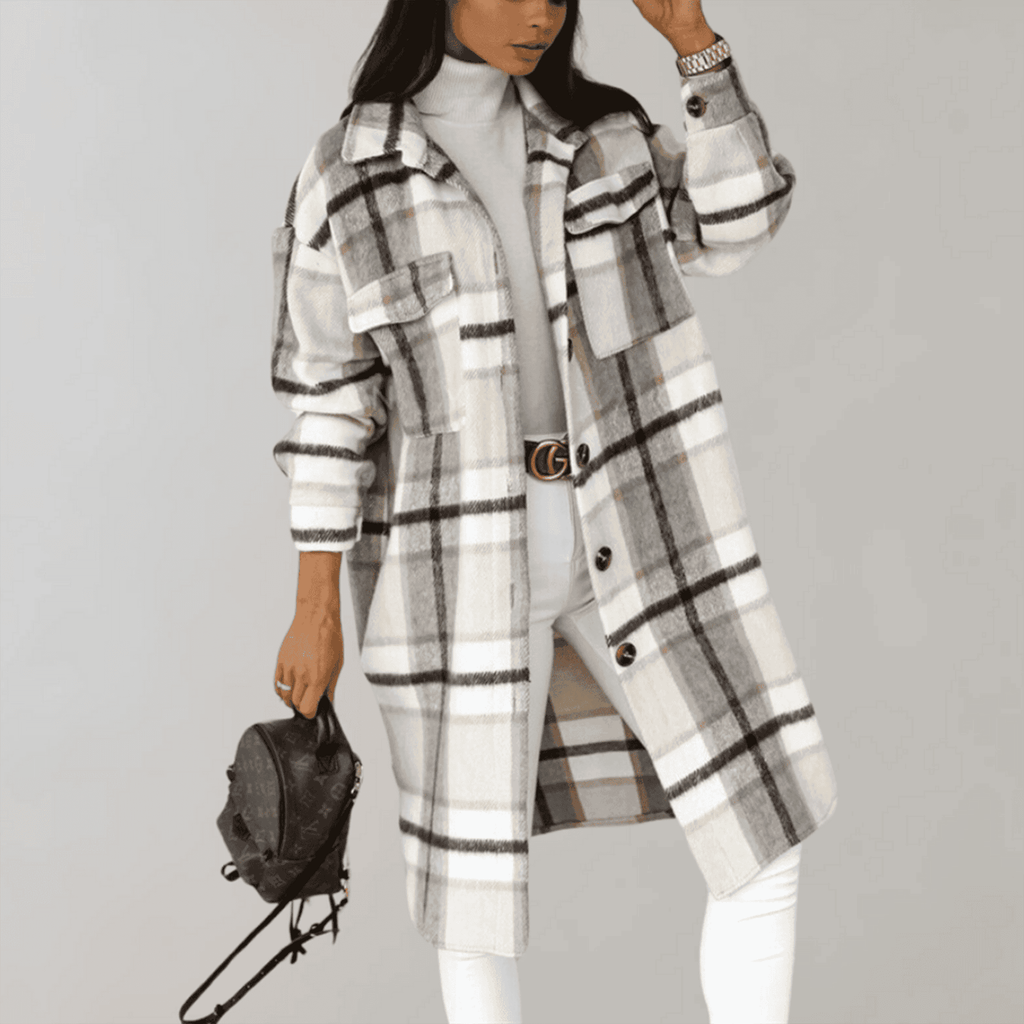 Rosgrove | Women - Plaid Long Jacket - Soft Wool Blend Layering