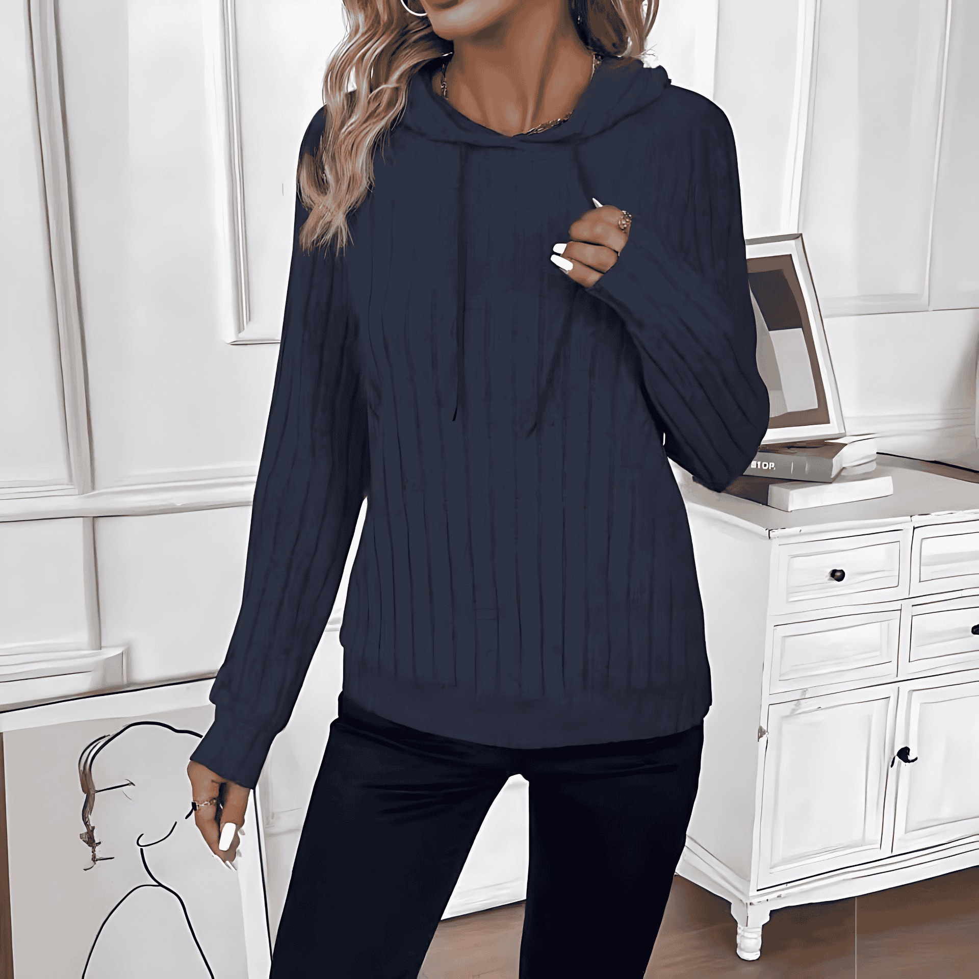 Rosgrove | Women - Ribbed Design Fleece Hoodie - Cosy Style
