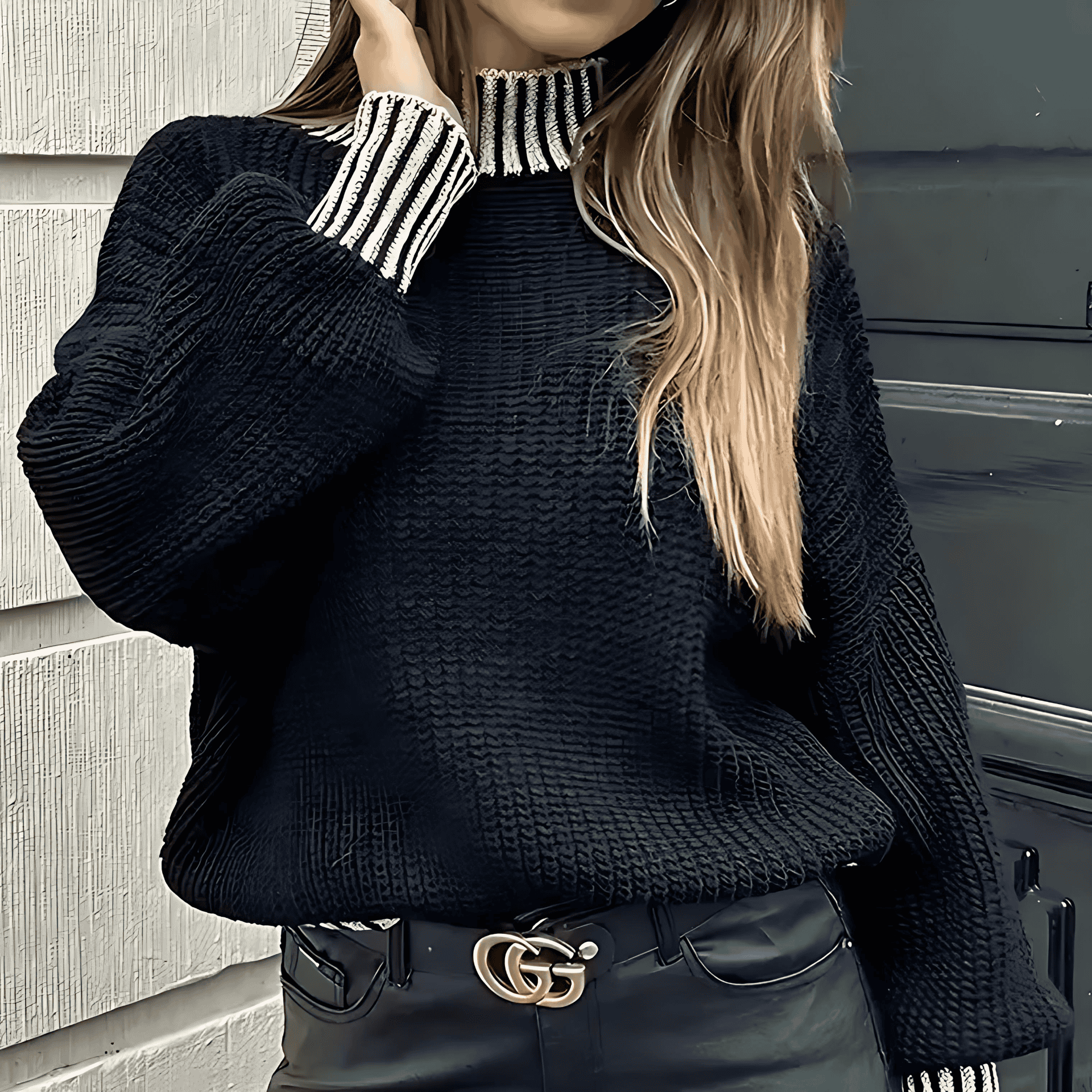Rosgrove | Women - Ribbed Mock Neck Jumper - Cosy Knit Style