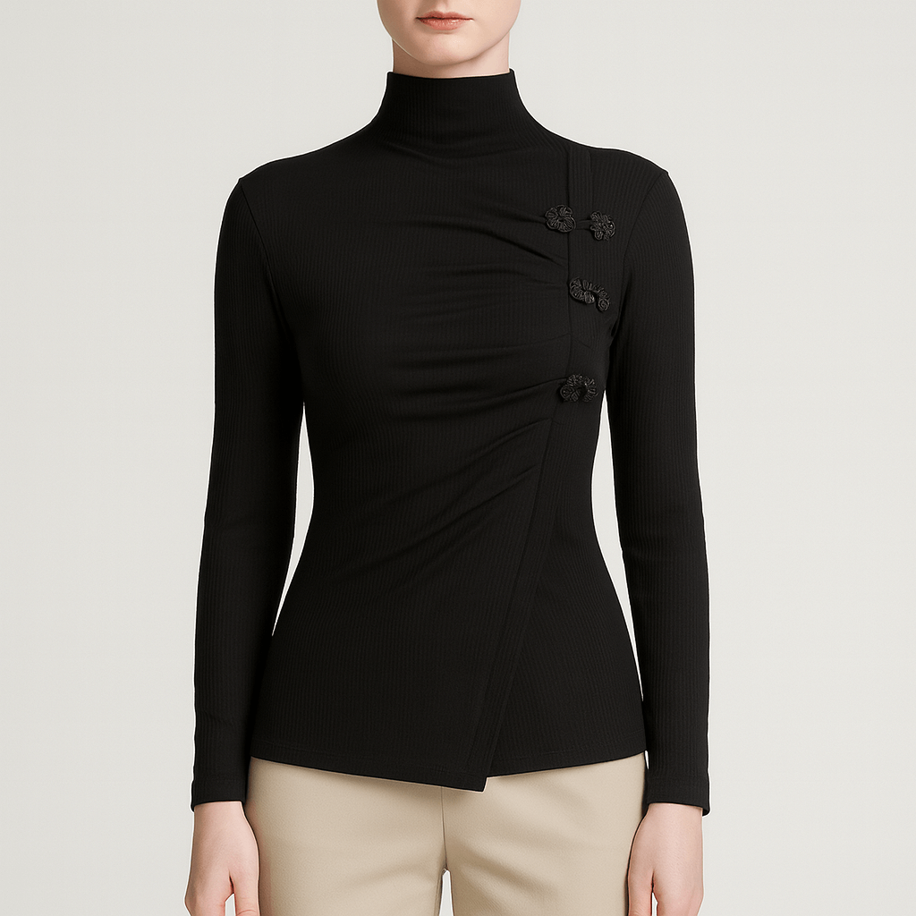 Rosgrove | Women - Ribbed Slim Fit Blouse - High Neck Design